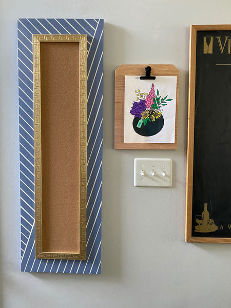 Slim Corkboard in Searching Blue Pinstripe