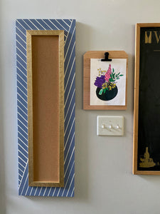 Slim Corkboard in Searching Blue Pinstripe
