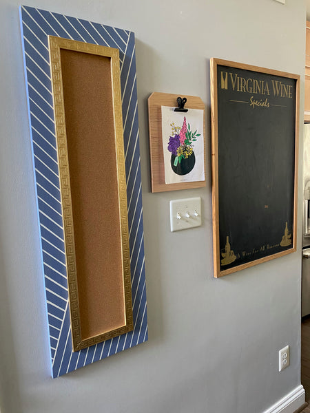 Slim Corkboard in Searching Blue Pinstripe