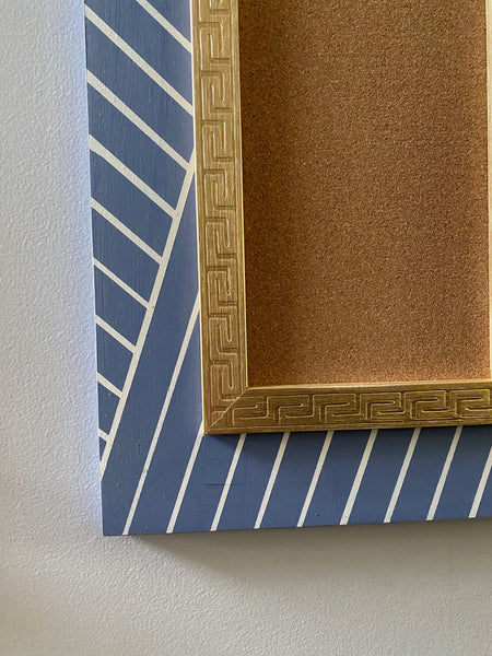 Slim Corkboard in Searching Blue Pinstripe
